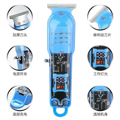 Transparent Electric Hair Clipper with 4 Blade Sets