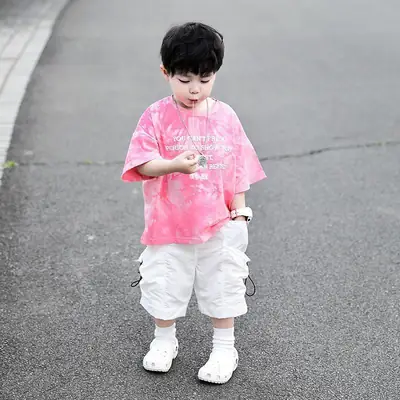 Boys Pink Tie-Dye Loose Sleeve Top 2023 Set