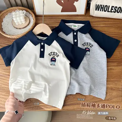 2025 Kids Cotton Polo Shirt Navy Blue with "Crazy" Print