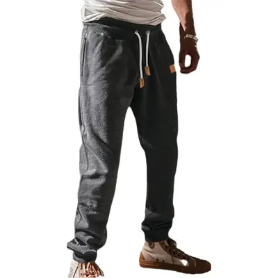 Men's Fleece Lined Sweatpants Black Grey Loose Fit