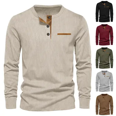 Men's Long Sleeve Corduroy Shirt Olive Green
