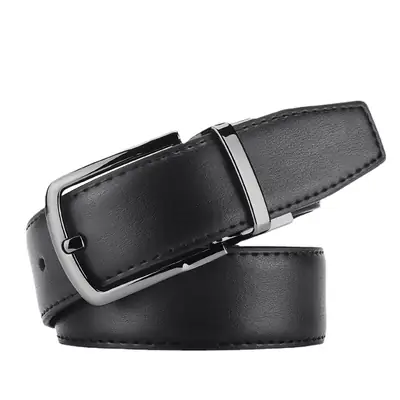 Men's Black Genuine Leather Belt with Pin Buckle