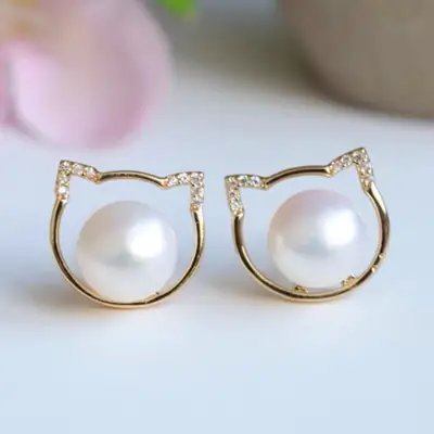 14K Gold Pearl Earrings Silver Needle Niche Design