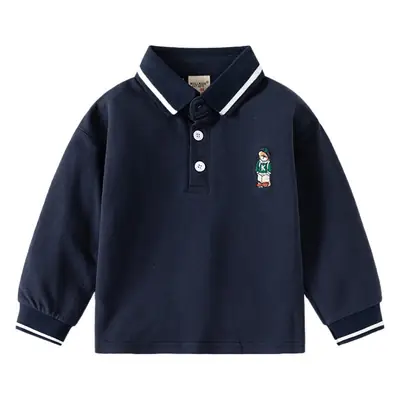 2026 Spring Boys Polo T-Shirt Navy Blue White Trim