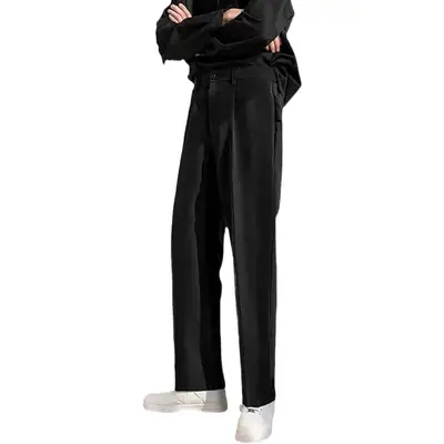 Men's Black Solid Color Loose Fit Pants Spring Autumn