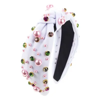 Pink Knotted Pearl Headband with High Skull Design