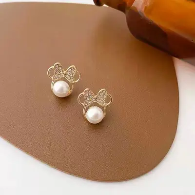 Mickey Mouse Bow Pearl Earrings for Women