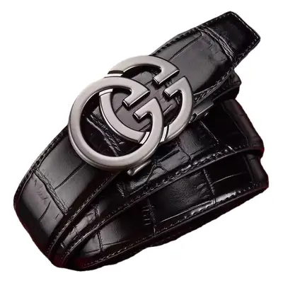 Men's Black Croc Leather Belt with G Buckle Drop Shipping