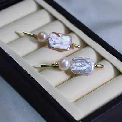 Pearl Clip Hairpin with Square Natural Stones
