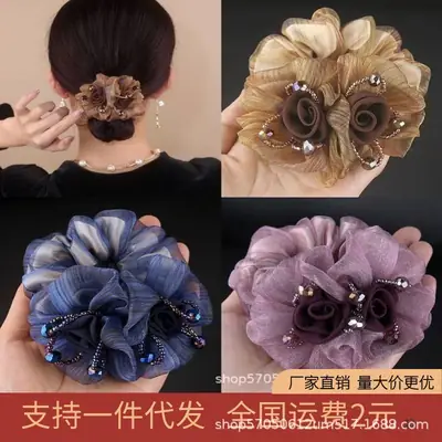 Korean Style Floral Scrunchie for Women's Middle Age Hair Up
