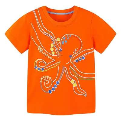 26 Summer Boys T-Shirt Orange Cartoon Print Round Neck