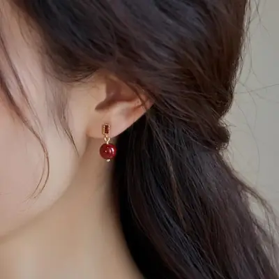 Purple Cinnabar Earrings Red Zircon Elegant Red Gift