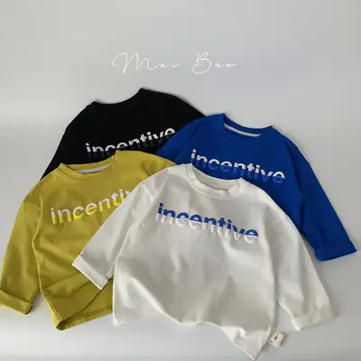 White Long Sleeve Kids T-Shirt with Blue Print