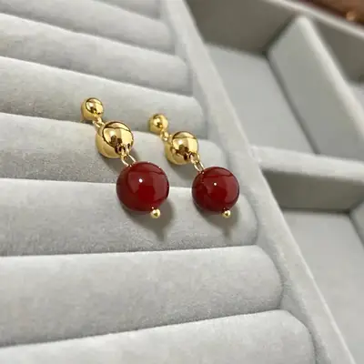 Natural Agate Gold Beads Earrings for Women