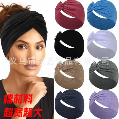 Women's Pure Cotton Yoga Headband with Knot Black White