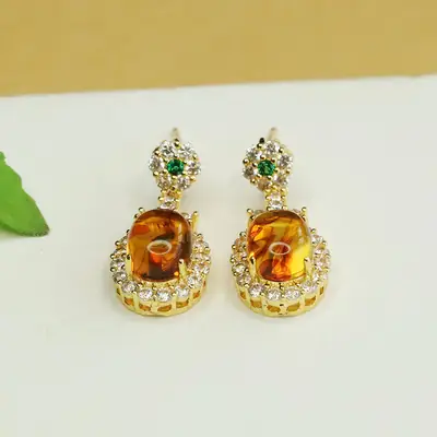 Natural Amber Clover Earrings Drop Earrings Gold Plated