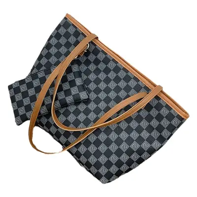 2-piece Chessboard Plaid Tote Bag with Wallet & Pendant