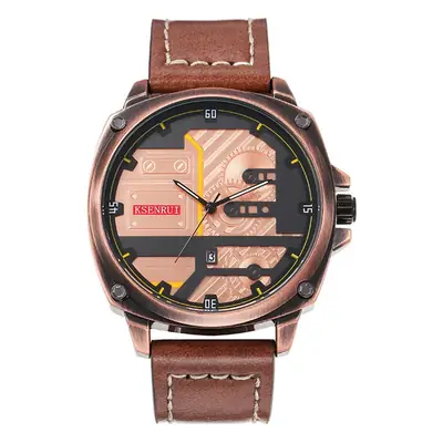 KSENRUI Brown Leather Watch with Retro Design
