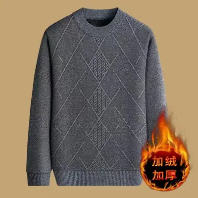 Men Thickened Blue Winter Sweater Round Neck Warm