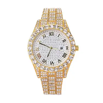 Full Diamond Quartz Women's Watch Gold Strap