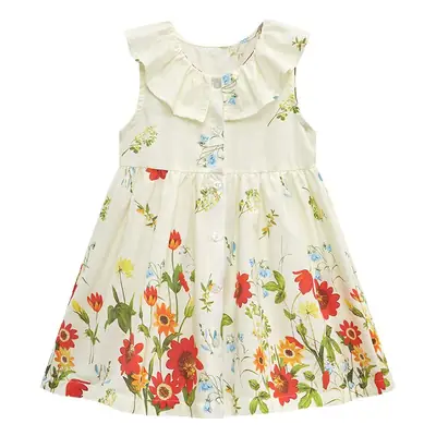 Little Girls Printed Cotton Dress Red Lotus Collar