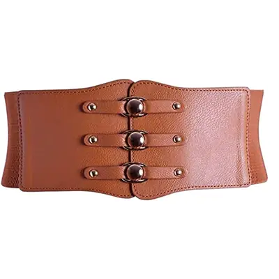 Women's Brown Leather Waist Belt with Metal Buckle