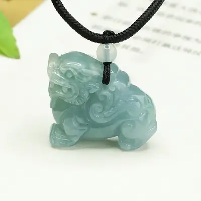 Aiyu Blue Jade Pixiu Pendant Necklace