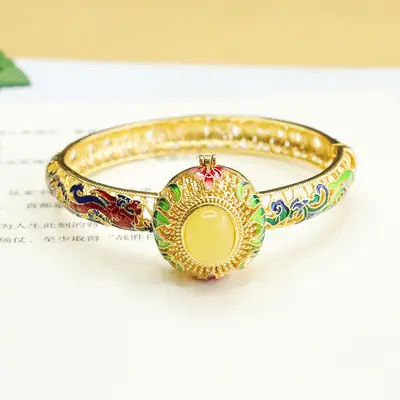 Honey Wax Dragon Phoenix Bracelet with Natural Amber