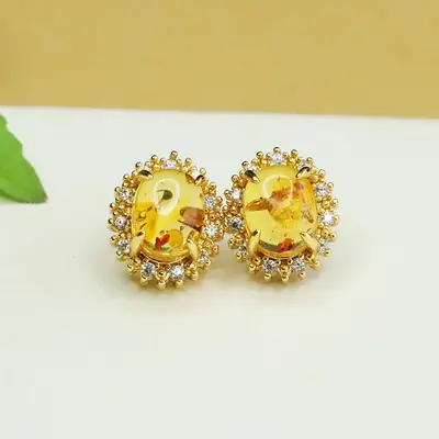 Aiyu Natural Amber Flower Earrings for Women