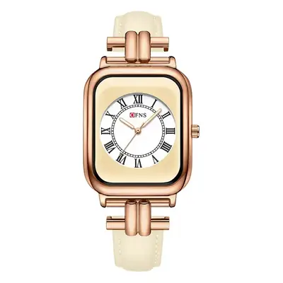 Ofns Square Women's Quartz Watch Black Gold Brown White