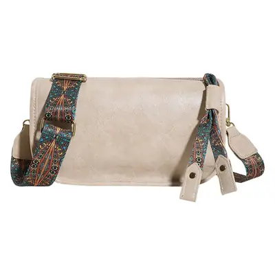 Brown Leather Crossbody Bag with Patterned Strap