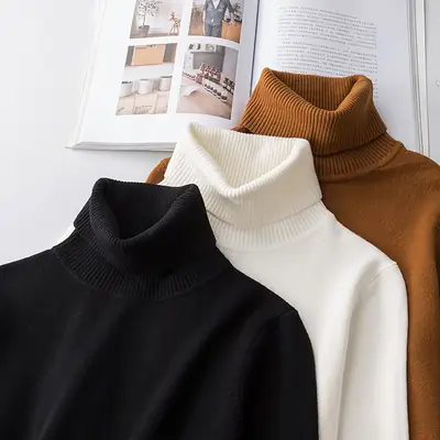 Men's 2023 Turtleneck Sweater Grey Korean Style Semi Knitted