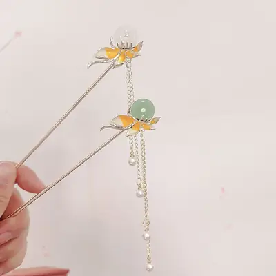 Ancient Flower Safety Buckle Tassel Hairpin Women's Retro Hanfu Cheongsam