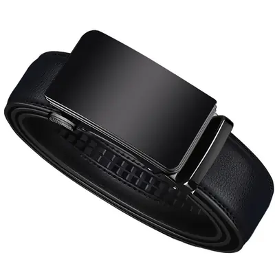 Men's Black Leather Belt with Automatic Buckle