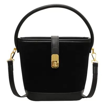 Black Faux Leather Bucket Bag for Women