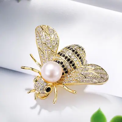 Bee Charm with Freshwater Pearl Gold Plated