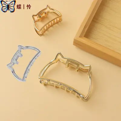 Cute Cat Hair Clips for Women Metal Gold Blue
