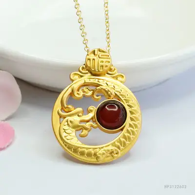 Guan Yu Zodiac Dragon Necklace with Natural Amber