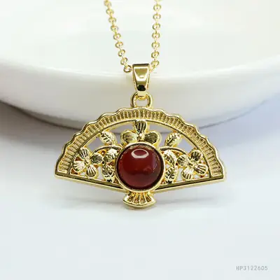 Guan Yu Fan Necklace with Natural Amber Pendant