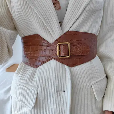 Brown Croc Belted Dress Coat for Women