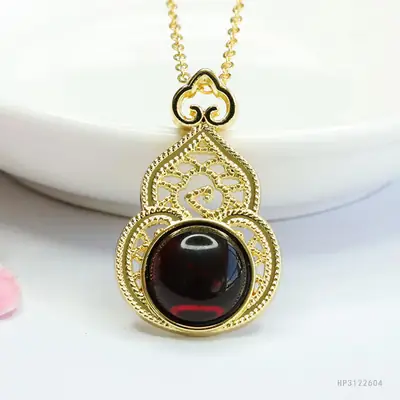 Guan Yu Natural Amber Pendant Blood Amber Gourd Necklace