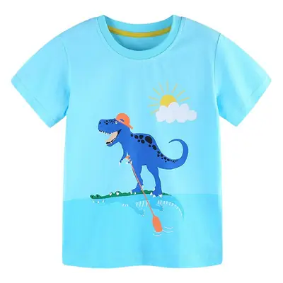 Blue Dinosaur Cartoon Kids T-Shirt Small Medium