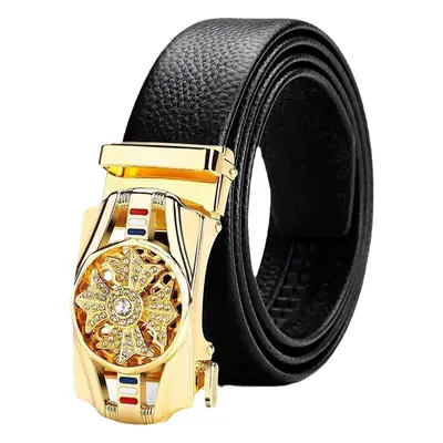 Men's Automatic Buckle Leather Belt with Chrome Mechanism