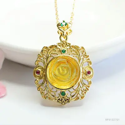Guan Yu Gold Rose Pendant Necklace for Women