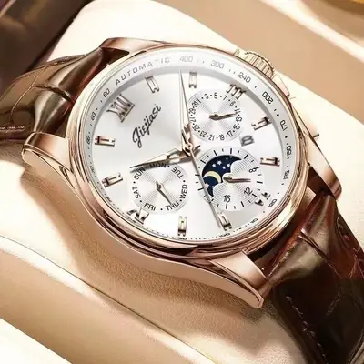 Jiejiasi Men's Rose Gold Chronograph Watch with Calendar