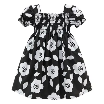 Little Maven Black Floral Cotton Girls Dress Short Sleeve