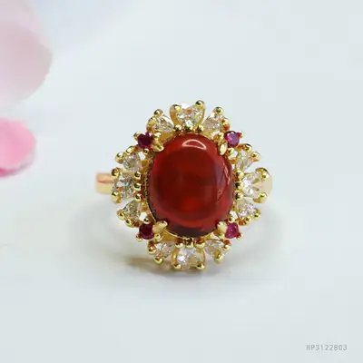 Guan Yu Natural Amber Claw Setting Ring for Women