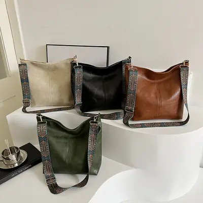 Retro Brown Leather Shoulder Bag for Women 2024 Winter
