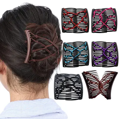 Cross-Crystal Hair Comb with Red Elastic Rope Curler