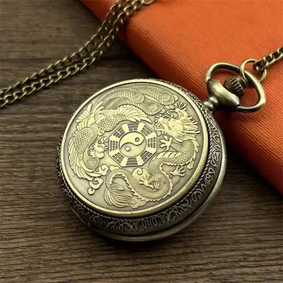 Green Antique Phoenix Pocket Watch with Dragon Design